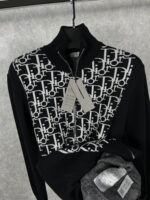 “Christian Dior” Oblique Logo Detail Пуловер с Цип (Черно) - Image 5