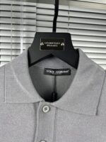 “Dolce&Gabbana” Logo Plaque Classic Fit Knitted Polo Shirt (Сиво) - Image 4